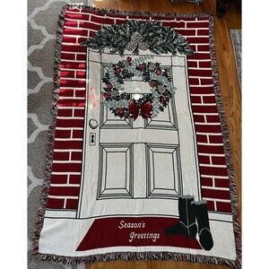 Vintage Chatham Woven Tapestry Throw Season's Greetings Cotton Blanket
